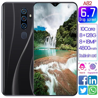 6.7 Inch A82 Smartphone Face/Fingerprint Unlock 8+128GB Android Dual SIM Cards Support T Card Dual Rear 8MP+18MP HD Camera Bluetooth GPS Navigation Hi-Fi Sound Quality Smart Phones 详情