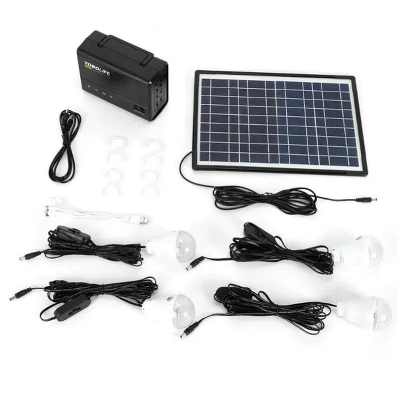 12V 4A Portable Solar Panel Power Generator Emergency Energy Storage Kit with 4 LED Lights USB Charger