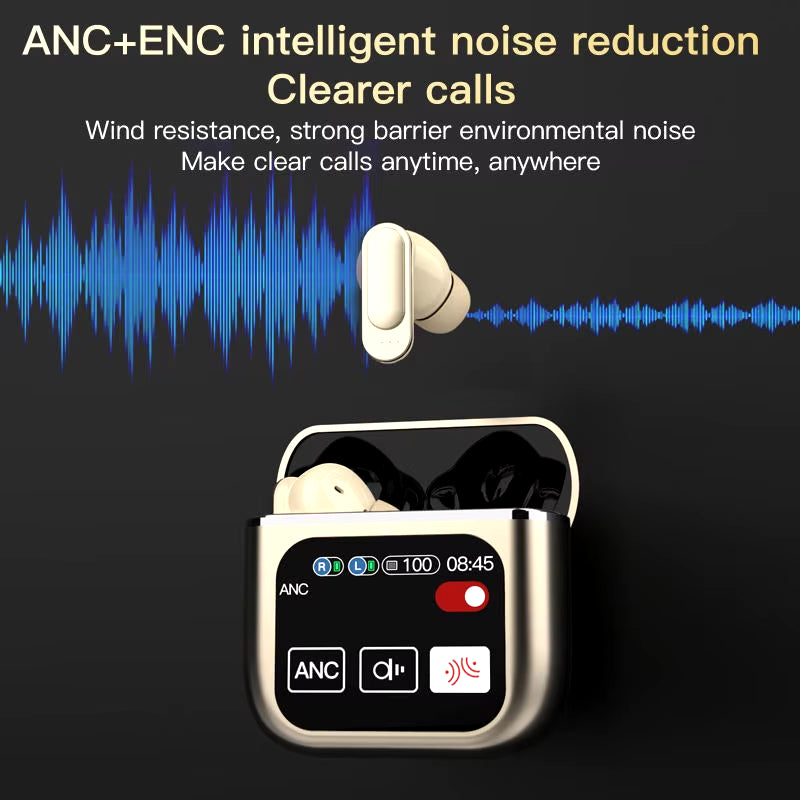 Hot Selling SE60 TWS ENC Noise Cancelling with Relogio Touch Screen Display Wireless Bluetooth Audifonos Earphone Headphone