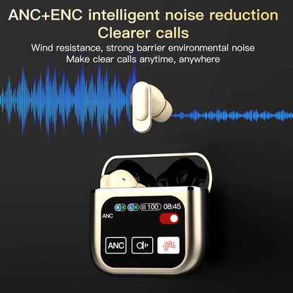 Hot Selling SE60 TWS ENC Noise Cancelling with Relogio Touch Screen Display Wireless Bluetooth Audifonos Earphone Headphone