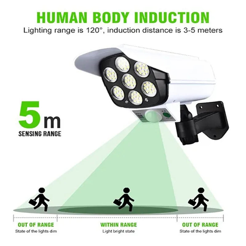 77LED Solar Light Outdoor Motion Sensor Security Dummy Camera Wireless IP65 Waterproof for Home Garden Pathway Yard Fence Garage Deck