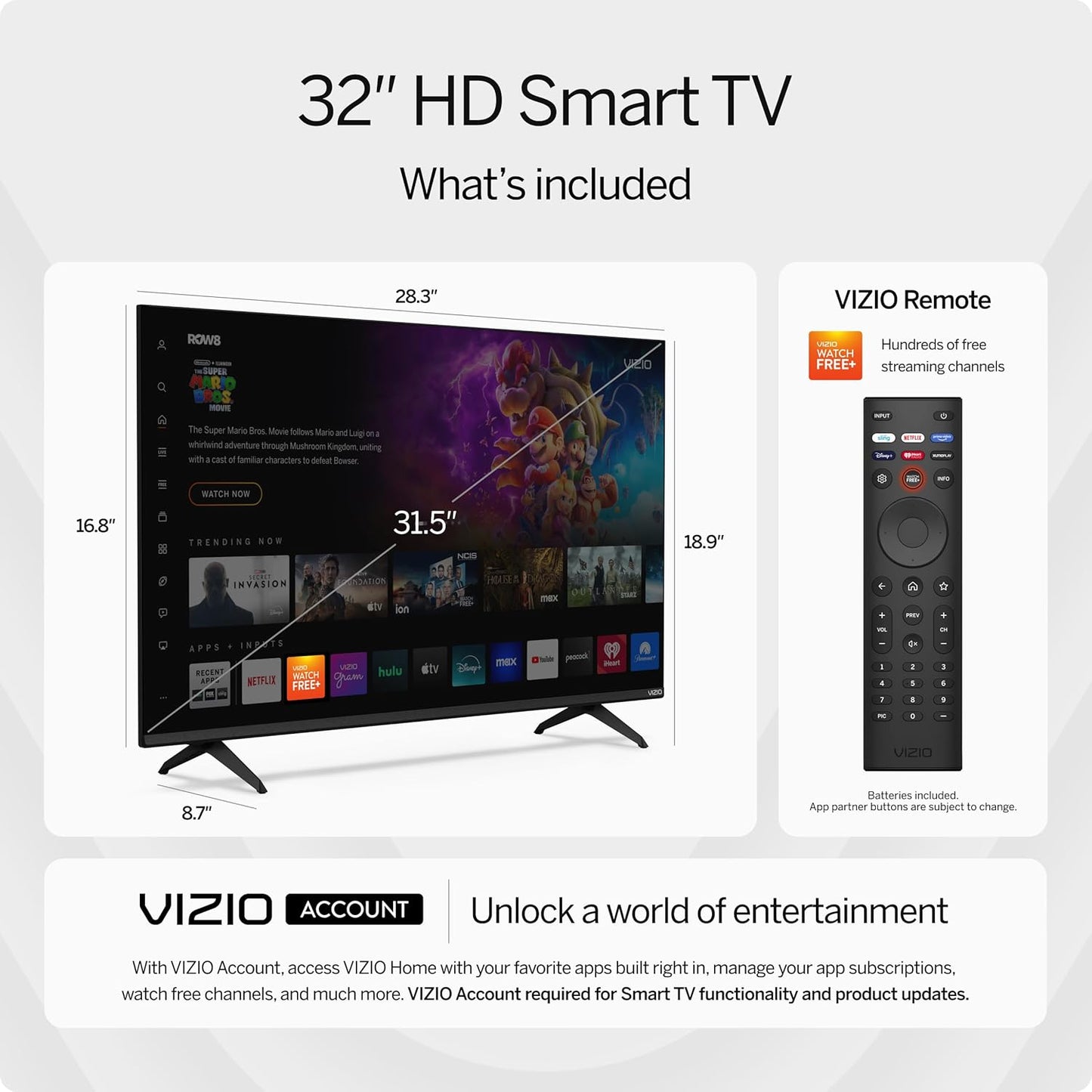 32-Inch HD 720P LED Smart TV W/Alexa Compatibility, Google Cast Built-In, Bluetooth Headphone Capable (VHD32M-08, New)