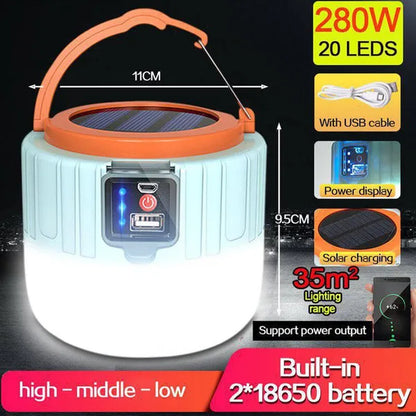 Solar LED Camping Light USB Rechargeable Bulb for Outdoor Tent Lamp Portable Lanterns Emergency Lights for BBQ Hiking（60/190/280W）