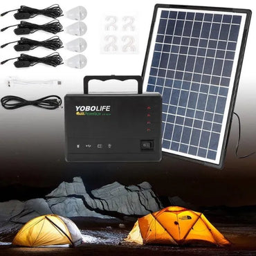 12V 4A Portable Solar Panel Power Generator Emergency Energy Storage Kit with 4 LED Lights USB Charger