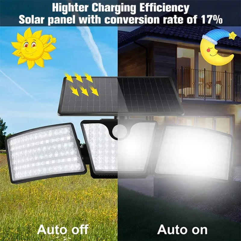 Outdoor 265 LED Solar Collector Light Motion Sensor Lights 3 Adjustable 270 ° Angle Lighting Waterproof IP65 Flood Light for Garden, Garage, Patio