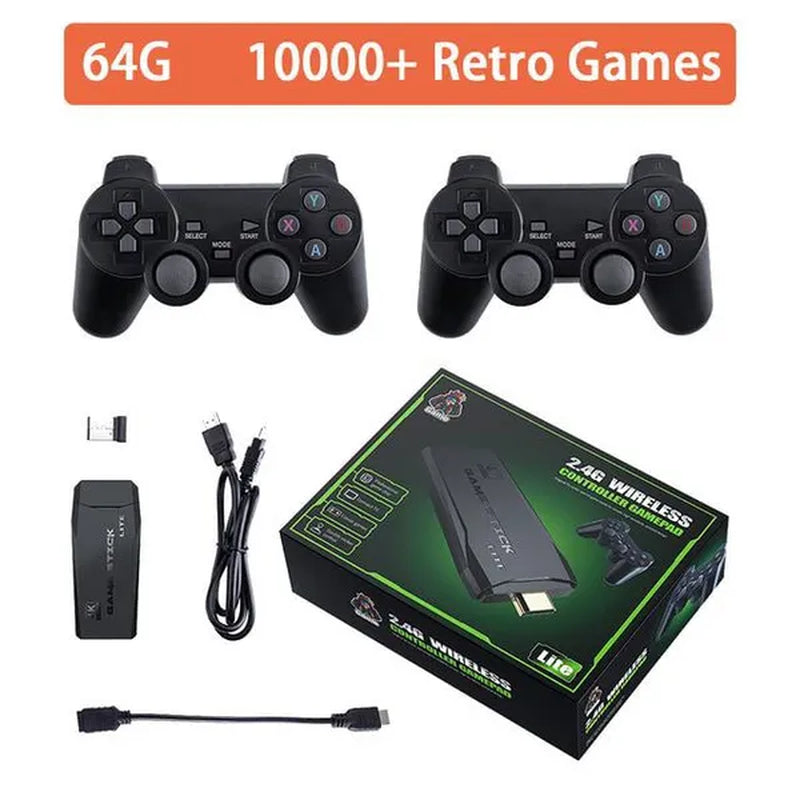 Video Game Console 64G Built-In 10000 Games Retro Handheld Game Console with Wireless Controller Video Games Stick for PS1/GBA