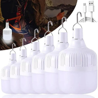 1Pc Portable Camping Lantern Bulb High Power Hanging Tents Lighting Equipment Emergency LED Lamp Usb Rechargeable Outdoor Lights for Camping Hiking Night Market Backpacking Reading Fishing (20W/40W/80W/100W/150W/200W)