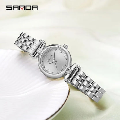 SANDA Brand 1126 Fashion Elegant Watch for Women Week Date Display Unique Sun Patternl Dial Steel Strap Design Ladies Quartz Watch
