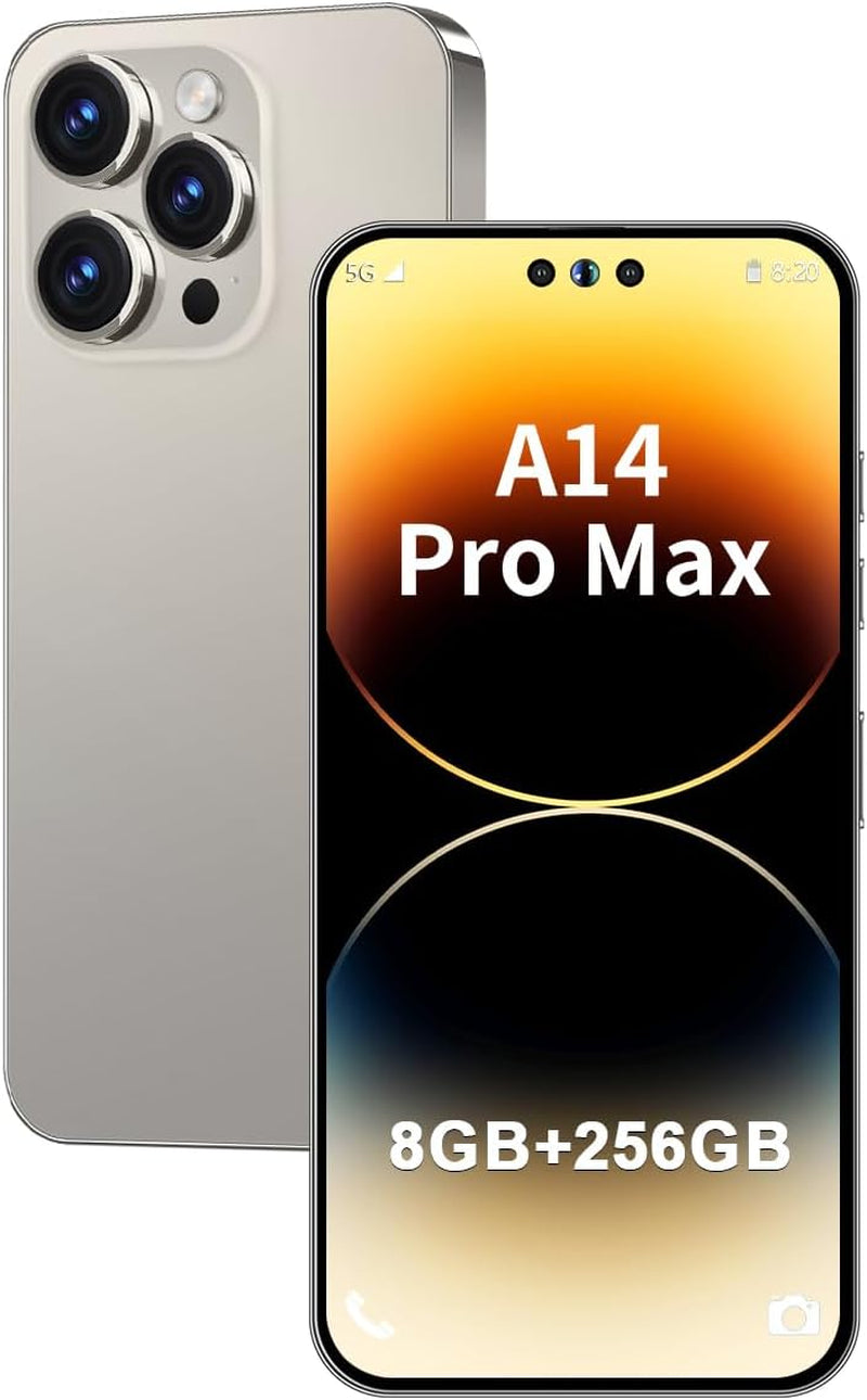 A14 Promax Unlocked Android Phone 8-Core Smartphone 8GB+256GB Cell Phone 24MP+50MP Camera Pixels 6800Mah Battery for Extended Standby 6.7Inch HD Screen Unlocked Phone 5G Dual SIM (White)