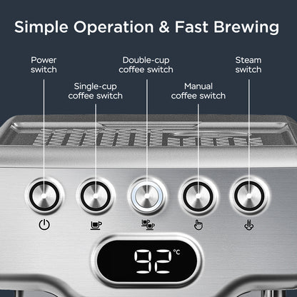 Geek Chef Espresso Machine, 20 Bar Espresso Machine with Milk Frother for Latte, Cappuccino, Macchiato, for Home Espresso Maker, 1.8L Water Tank, Stainless Steel, Ban on Amazon