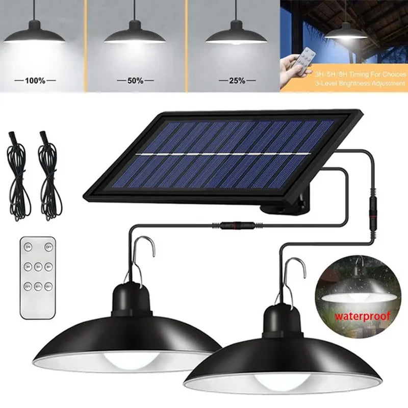 Solar Pendant Lights Double Single Head Indoor Outdoor Solar Hanging Lamp with White Warm White Light for Garden Patio