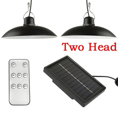 Solar Pendant Lights Double Single Head Indoor Outdoor Solar Hanging Lamp with White Warm White Light for Garden Patio