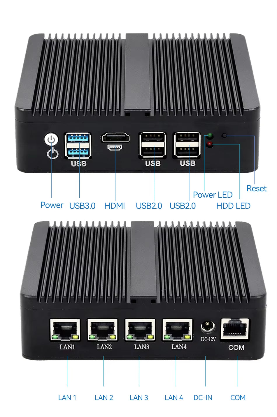 Fanless Mini Pc J4125 Quad Core Processor 6 USB 4 LAN Barebone Computer SIM Slot Support 4G Module