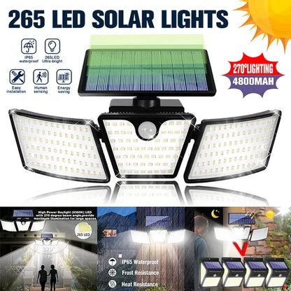 Outdoor 265 LED Solar Collector Light Motion Sensor Lights 3 Adjustable 270 ° Angle Lighting Waterproof IP65 Flood Light for Garden, Garage, Patio