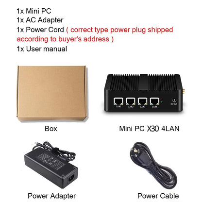 Fanless Mini Pc J4125 Quad Core Processor 6 USB 4 LAN Barebone Computer SIM Slot Support 4G Module