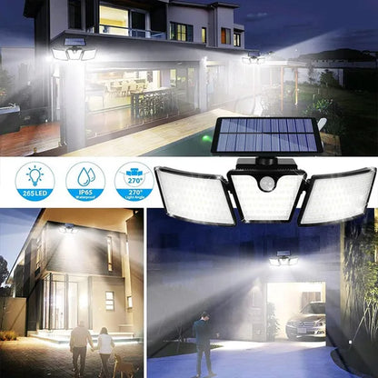 Outdoor 265 LED Solar Collector Light Motion Sensor Lights 3 Adjustable 270 ° Angle Lighting Waterproof IP65 Flood Light for Garden, Garage, Patio