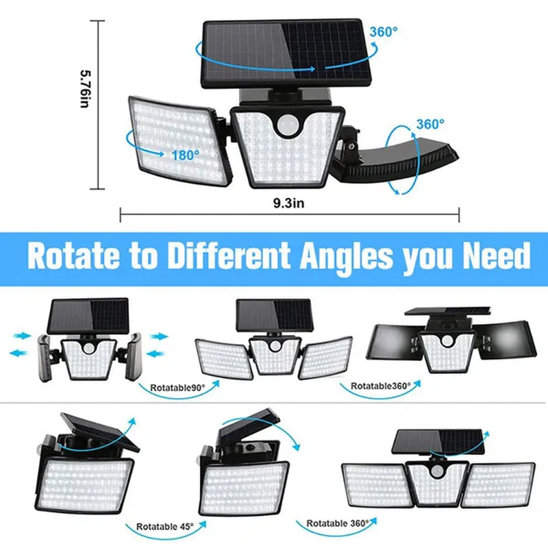 Outdoor 265 LED Solar Collector Light Motion Sensor Lights 3 Adjustable 270 ° Angle Lighting Waterproof IP65 Flood Light for Garden, Garage, Patio