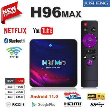 H96 Max V11 Android 11.0 Smart TV BOX BT 4.0 RK3318 Cortex-A53 Dual Wifi 2.4G/5.0Ghz 16GB 32GB 64GB Stream Media Google Player Youtube