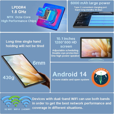 2024 Newest Tablet Android 14 Tablets with 128GB ROM+18GB RAM, 1TB Expand 2 in 1 10.1 Inch Tablet with Keyboard, Powerful Octa-Core, Wifi 6, BT5.0, 6000Mah, Widevine L1, Black