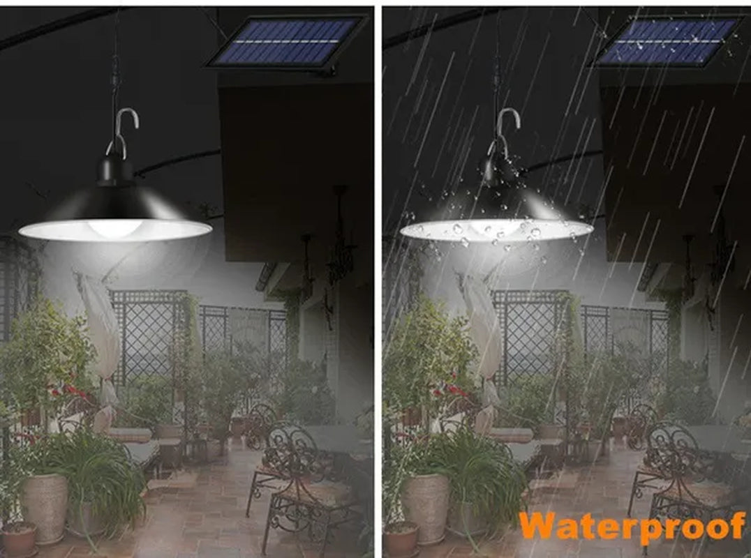 New Double-Headed Solar Chandelier Solar Pendant Light Waterproof with Remote Control and 3M Line for Outdoor Indoor Shed Barn Room(White Light)