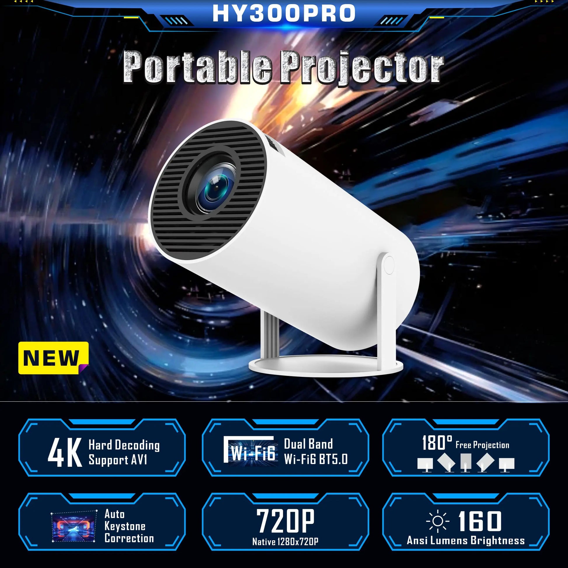 Hotselling 4K Hy300Pro Smart Projector 4K Android 12 Dual Wifi6 150 ANSI Allwinner BT5.0 1080P Home Cinema Outdoor Projetor