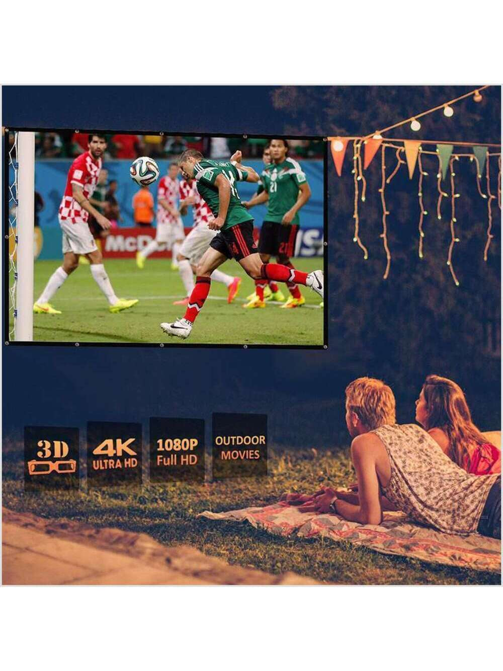 120" Projector Screen Foldable Home Theater In/Outdoor Movie Projection 16:9/4:3