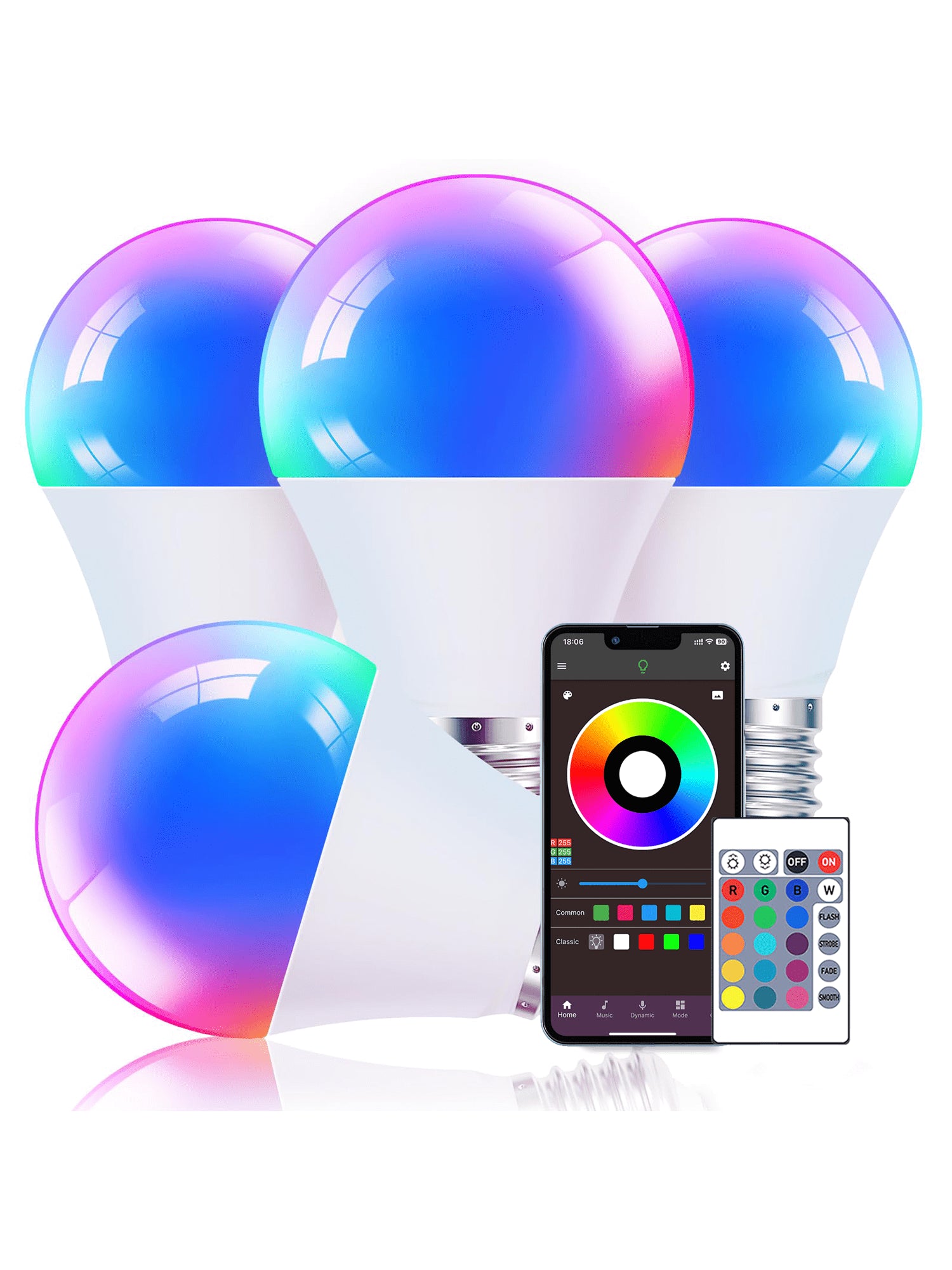 1-4 Pack Smart LDE Lights Bulbs,Led Bulbs Color Changing+ White Light,With App Controll and Ir24Key Remote,Timing Setting,Brightness and Color Can Be Adjusted Anytime, Anywhere,For Bedroom,Livingroom Smart Home Lighting Party Decoration