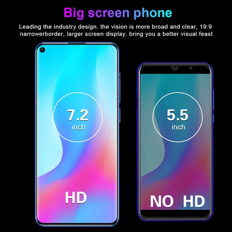 New V19Pro 7.2 Inch Full Screen FHD Smartphone 12GB+512GB Face Unlock 4G 5G Android10.0 Dual SIM Cards Support T Card Dual Rear 18MP+48MP HD Camera Bluetooth GPS Navigation Hi-Fi Sound Quality Smart Phones