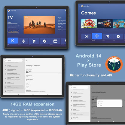 2024 Newest Tablet Android 14 Tablets with 128GB ROM+18GB RAM, 1TB Expand 2 in 1 10.1 Inch Tablet with Keyboard, Powerful Octa-Core, Wifi 6, BT5.0, 6000Mah, Widevine L1, Black