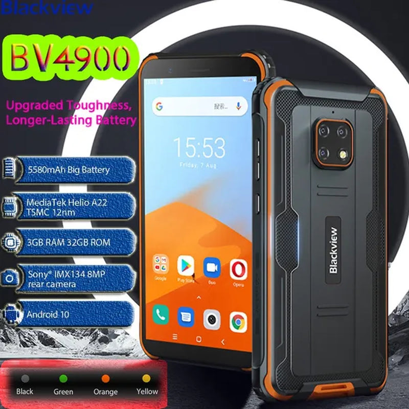 Blackview BV4900 Rugged Phone MT6761V/WE 5580Mah Android 10 Smartphone 3GB+32GB 5.7 Inch 8.0MP+5.0MP NFC IP68 Waterproof Mobile Phone