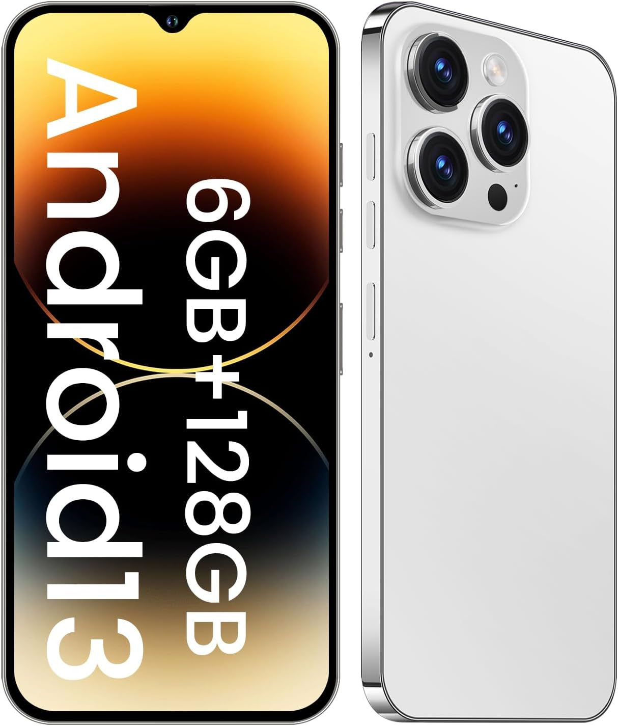 Unlocked Android Phones I14Promax Unlocked Cell Phones 8GB+256GB/6GB+128GB | 6.8" Display | 13MP+50MP HD Camera | Android 13 | 6800Mah | 5G Dual SIM Smartphone (6GB+128GB, White)