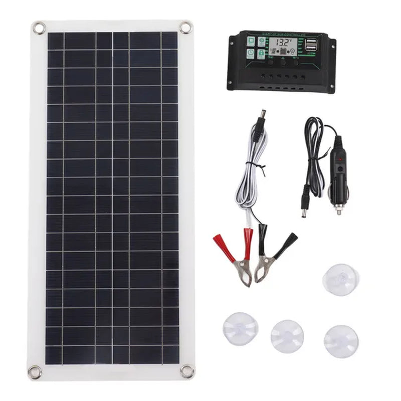 30W Solar Panel Complete Kit 12V Solar Cell Power Portable Outdoor Polysilicon Camp Hiking Travel