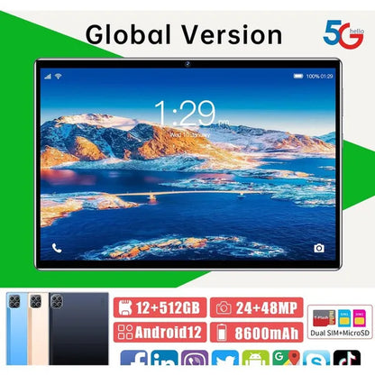 Global Version Tablet Android 12 Pad 10 Core 12GB 512GB 8.1 Inch Display Dual Sim Dual Cameral Tablet PC