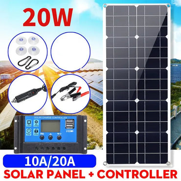 Solar Power System Solar Panel Kit Battery Charger 10/20A Solar Charge Controller Home Grid Camping Phone PWM