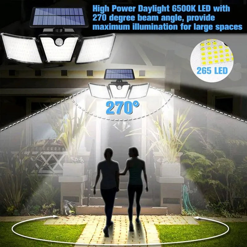 Outdoor 265 LED Solar Collector Light Motion Sensor Lights 3 Adjustable 270 ° Angle Lighting Waterproof IP65 Flood Light for Garden, Garage, Patio