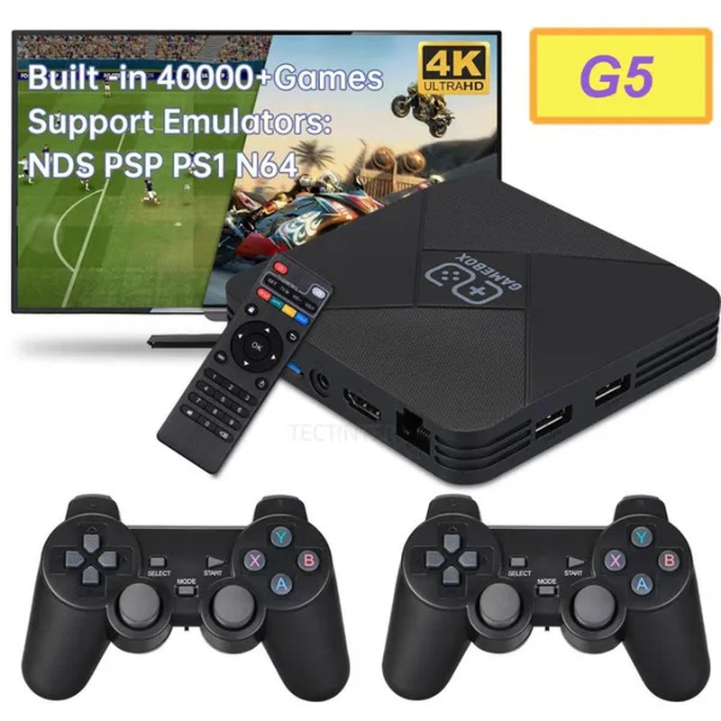 Dual-System 4K HD Video Game Console TV Game Player Wireless Gamepad G5 Built in 60000+ Games 64G/128GTV Box Support NDS/PS1/PSP