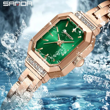 SANDA Brand 1127 Light Luxury Fashion Elegant Watch for Women Unique Octagonal Dial Steel Strap Design Ladies Quartz Watch