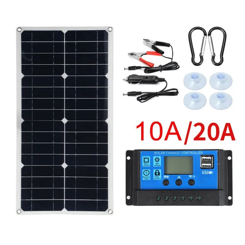 Solar Power System Solar Panel Kit Battery Charger 10/20A Solar Charge Controller Home Grid Camping Phone PWM