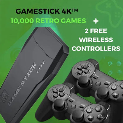 Stick Game, Wireless Retro Game Console Built in 20000+ Games, Nostalgia Stick 4K HDMI Output for Tv with Dual 2.4G Wireless Controllers, 32G/64G/128G Version