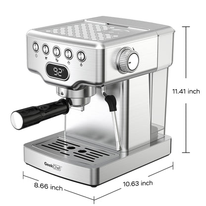 Geek Chef Espresso Machine, 20 Bar Espresso Machine with Milk Frother for Latte, Cappuccino, Macchiato, for Home Espresso Maker, 1.8L Water Tank, Stainless Steel, Ban on Amazon