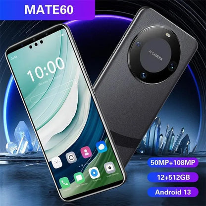 2024 New 5G 6.8 Inch HD Mate60 Android 13.0 HD Screen Water Drop Screen 6800Mah 12+512G Fingerprint Unlocked Version Smartphone