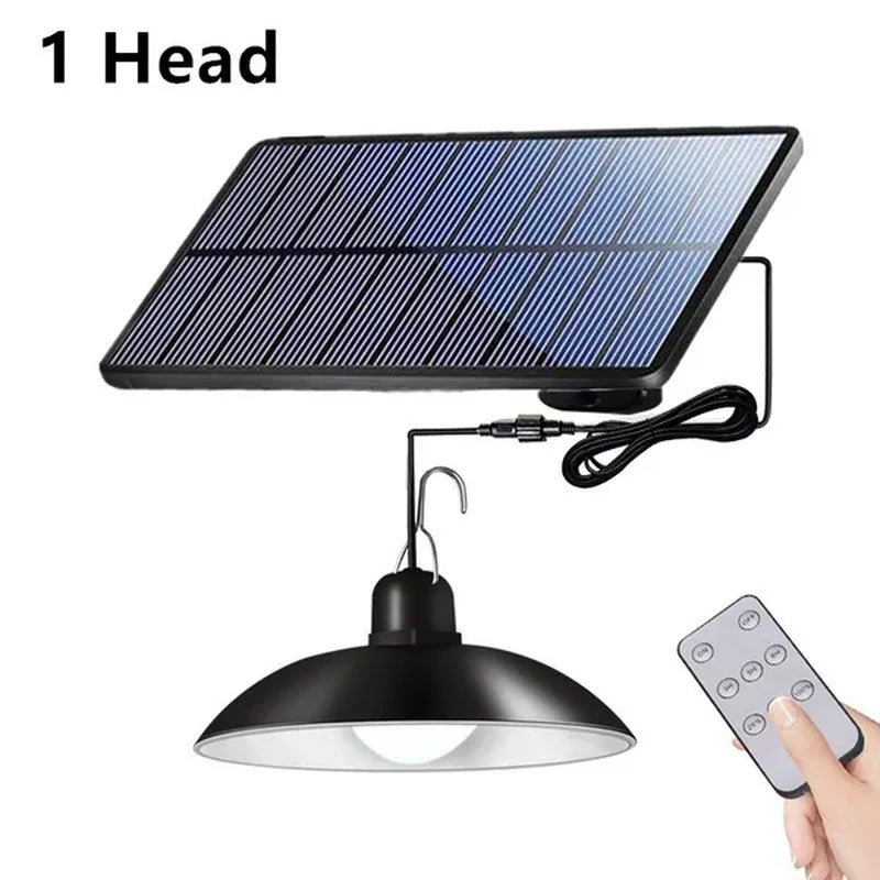 New Double-Headed Solar Chandelier Solar Pendant Light Waterproof with Remote Control and 3M Line for Outdoor Indoor Shed Barn Room(White Light)