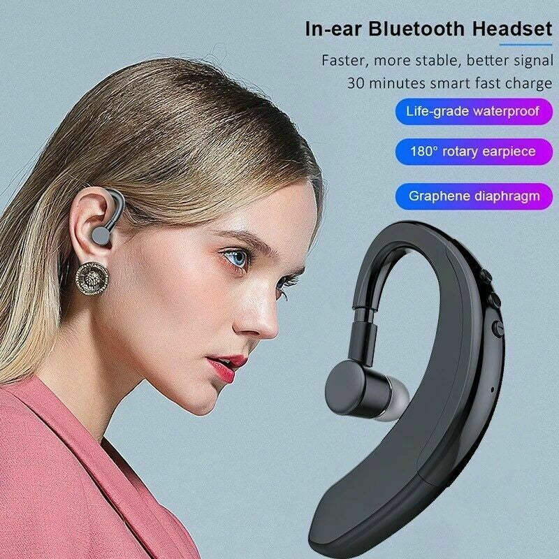 Bluetooth 5.0 Earpiece Driving Trucker Wireless Headset Earbuds Noise Cancelling