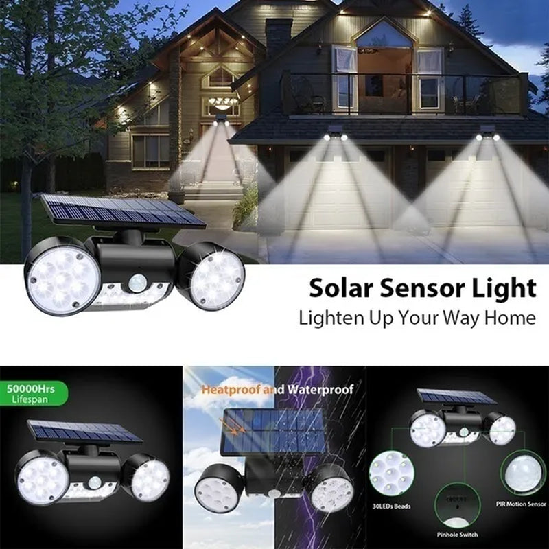 Dual Head 360° Adjustable Spotlights Solar Security Lights with Motion Sensor IP65 Waterproof Solar Motion Lights Outdoor for Front Door Yard Garden Garage Patio Deck