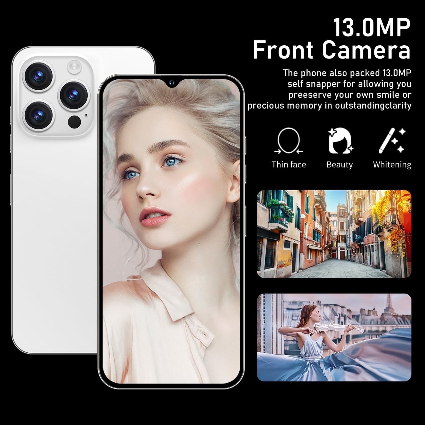 Unlocked Android Phones I14Promax Unlocked Cell Phones 8GB+256GB/6GB+128GB | 6.8" Display | 13MP+50MP HD Camera | Android 13 | 6800Mah | 5G Dual SIM Smartphone (6GB+128GB, White)