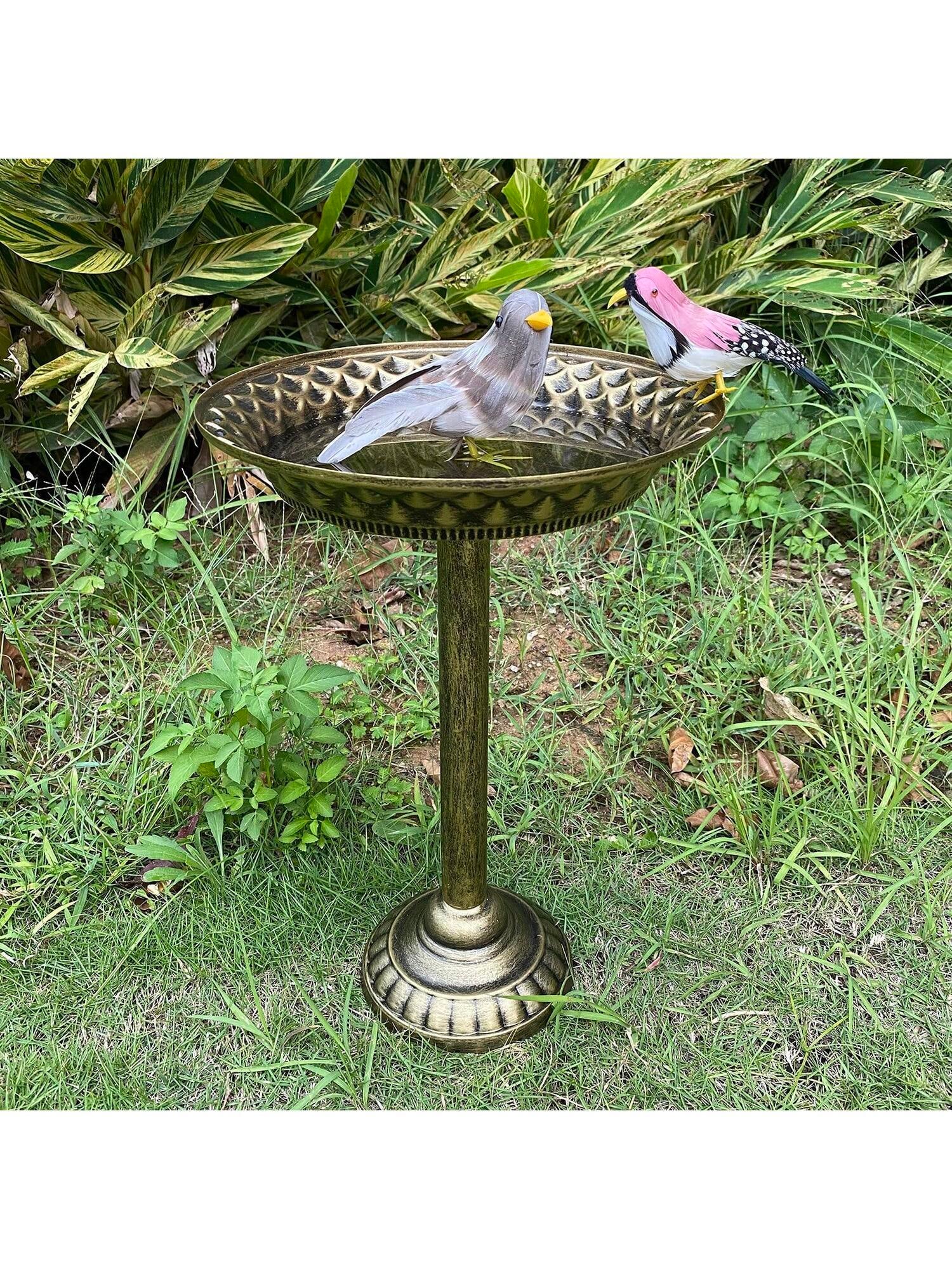 1Pc Outdoor Vintage Bronze Bird Bath with Metal Feeder and Detachable Garden Bird Feeder, Garden Yard Supplies