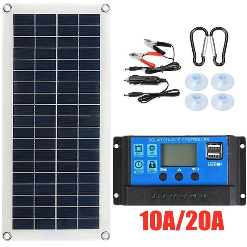 Polysilicon 20W 12V/24V Dual Output USB Solar Panel Flexible Monocrystalline Battery Charge with Dual High Efficiency USB Solar Controller(Option) for Home/Outdoor Solar Power Kit