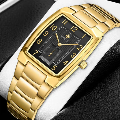 WWOOR 2021 New Fashion Design Top Luxury Brand Men'S Watch Stainless Steel Gold Black Wrist Watch Square Running Seconds Casual Business Waterproof Date Quartz Clock Male Relogio Masculino