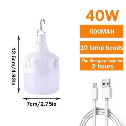1Pc Portable Camping Lantern Bulb High Power Hanging Tents Lighting Equipment Emergency LED Lamp Usb Rechargeable Outdoor Lights for Camping Hiking Night Market Backpacking Reading Fishing (20W/40W/80W/100W/150W/200W)