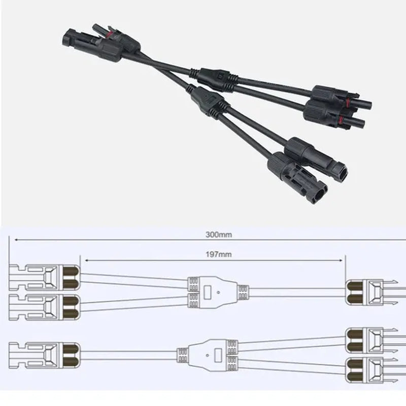 1 Pair Solar Connector Branch Connectors Cable Coupler Combiner Splitter for Solar Panel